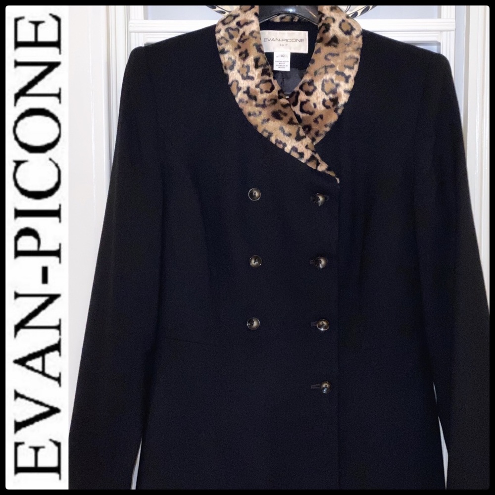 VTG EVAN PICONE LEOPARD TRIM WOOL SUIT JACKET